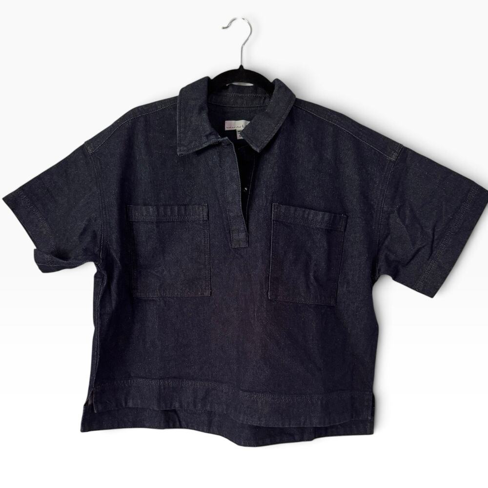 NWOT Loft Dark Wash Denim Pullover Shirt Indigo Blue Size Medium